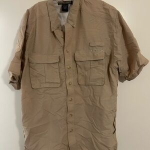 Men's Tan Short Sleeve Button-Up Shirt